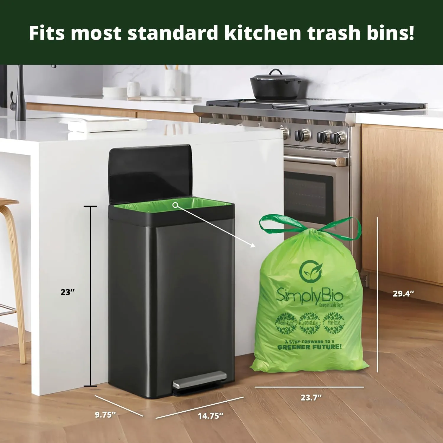 13 Gallon Compostable Trash Bags Liners Drawstring, Heavy Duty Extra Thick 1 Mil, 49.21 Liter, 30 Bags, Tall Kitchen Food Scrap Waste Bag, ASTM D6400, US BPI and OK Compost Home Certified