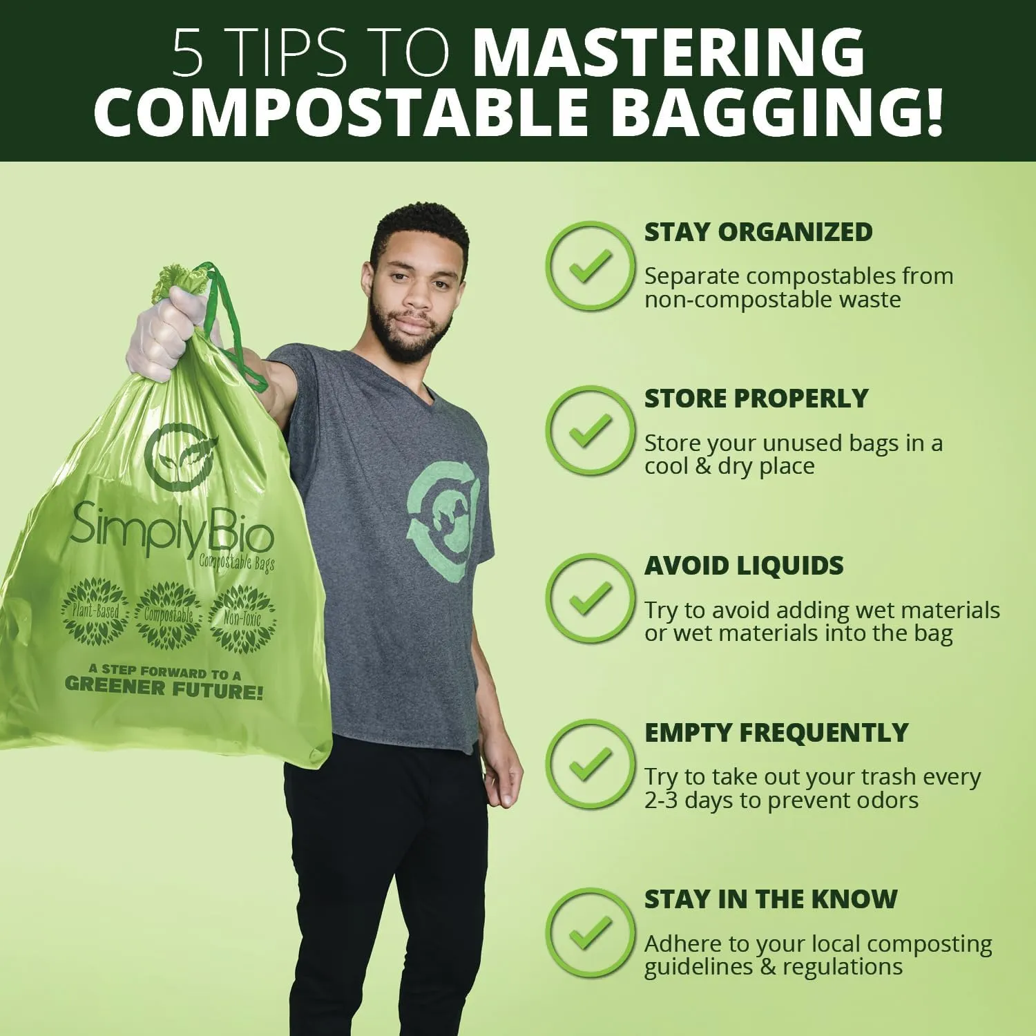 13 Gallon Compostable Trash Bags Liners Drawstring, Heavy Duty Extra Thick 1 Mil, 49.21 Liter, 30 Bags, Tall Kitchen Food Scrap Waste Bag, ASTM D6400, US BPI and OK Compost Home Certified
