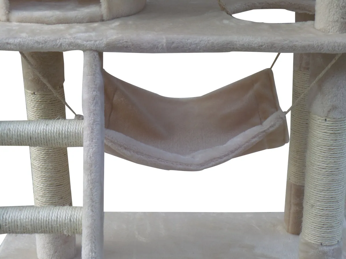 140cm Cat Scratching Post Tree with Ladder & Hammock - Beige | Premium Cat Playground