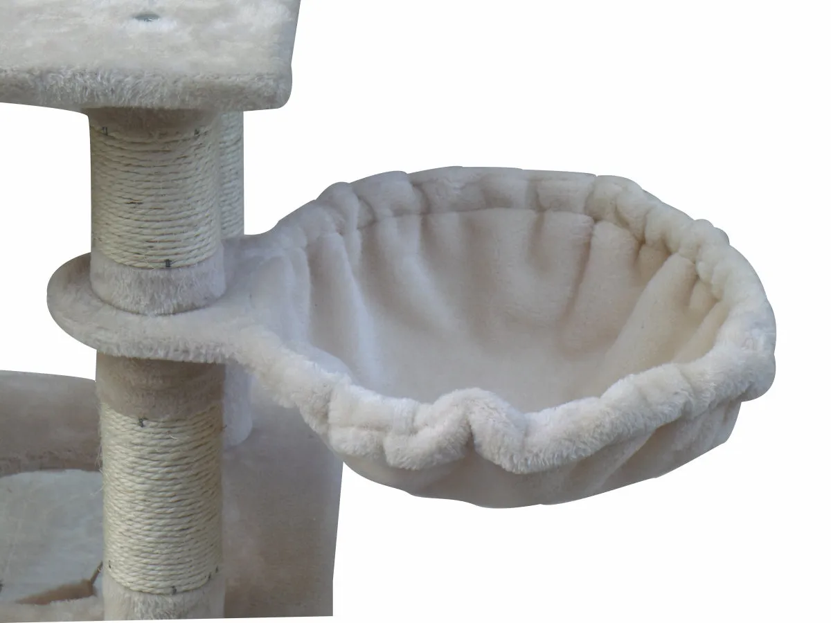 140cm Cat Scratching Post Tree with Ladder & Hammock - Beige | Premium Cat Playground