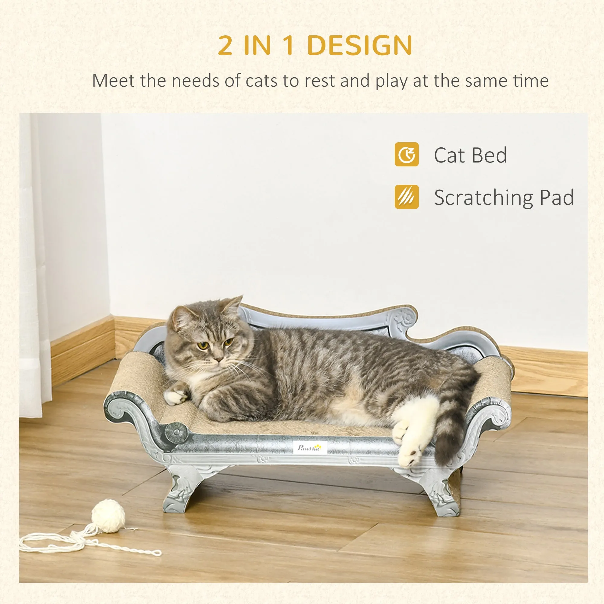 2-in-1 Cat Scratching Board & Lounger Bed with Catnip, 60L cm - Grey