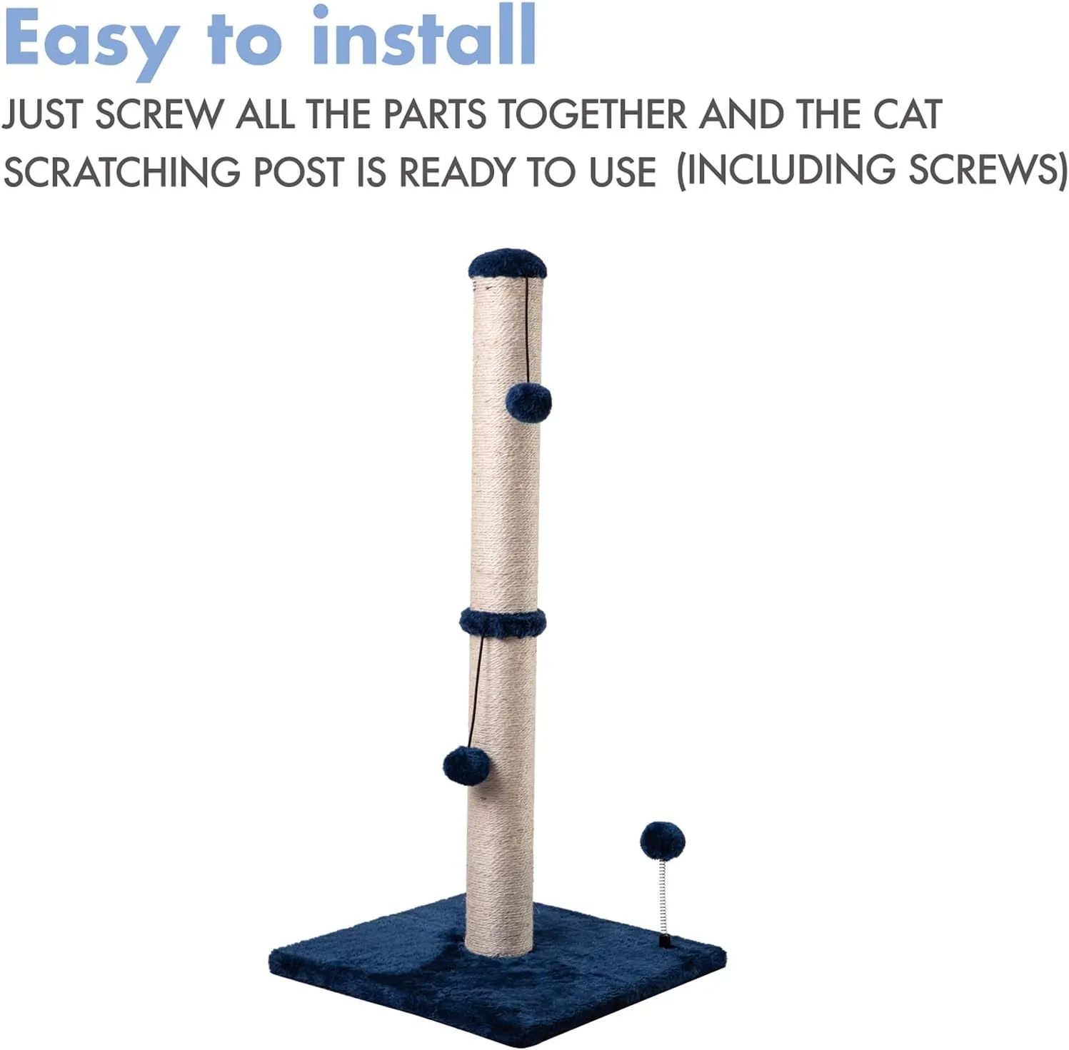 34 Tall Cat Scratching Post Premium Basics Kitten Scratcher Sisal Scratch Posts Trees with Hanging Ball for Indoor Cats, Navy