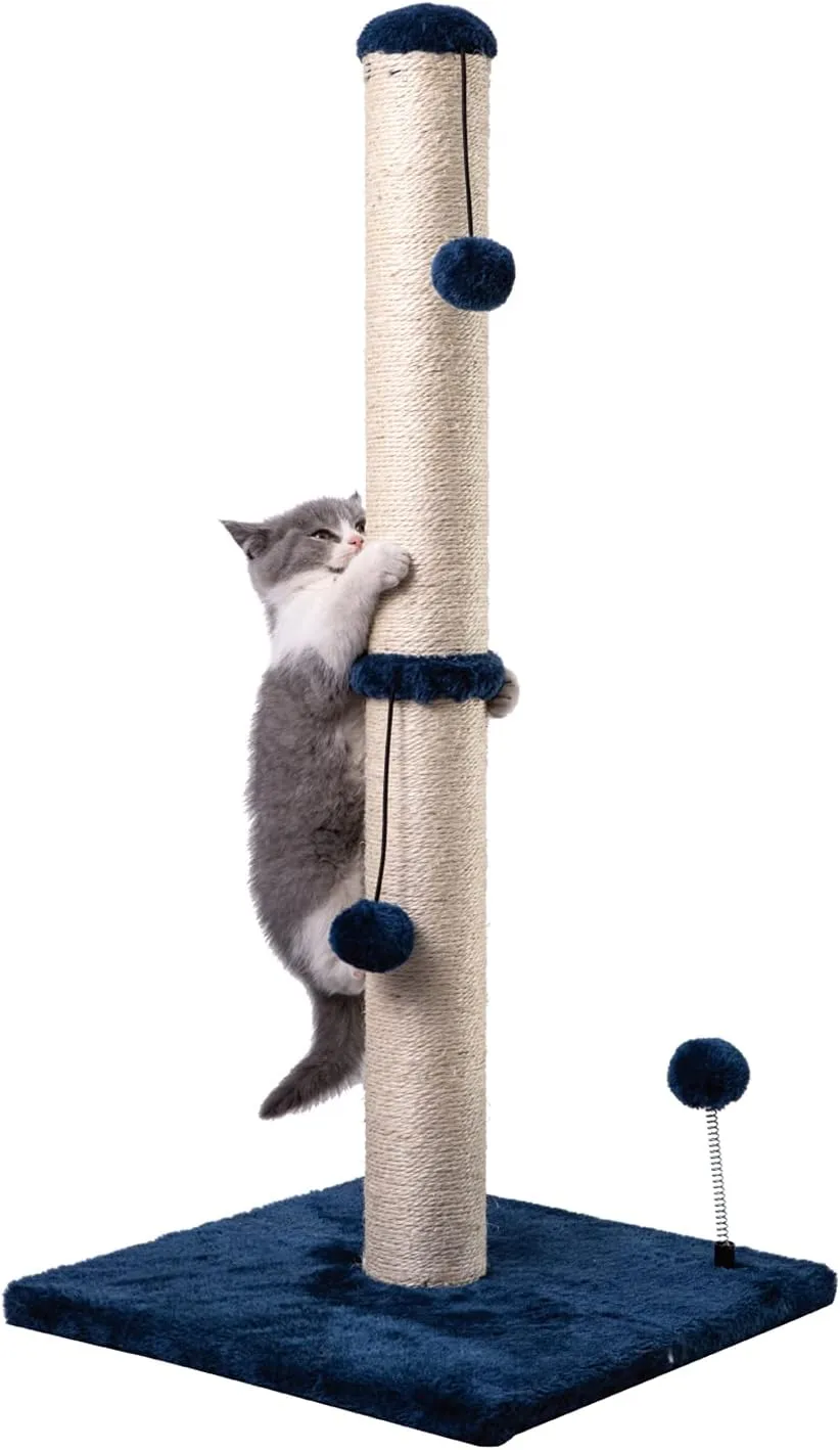 34 Tall Cat Scratching Post Premium Basics Kitten Scratcher Sisal Scratch Posts Trees with Hanging Ball for Indoor Cats, Navy