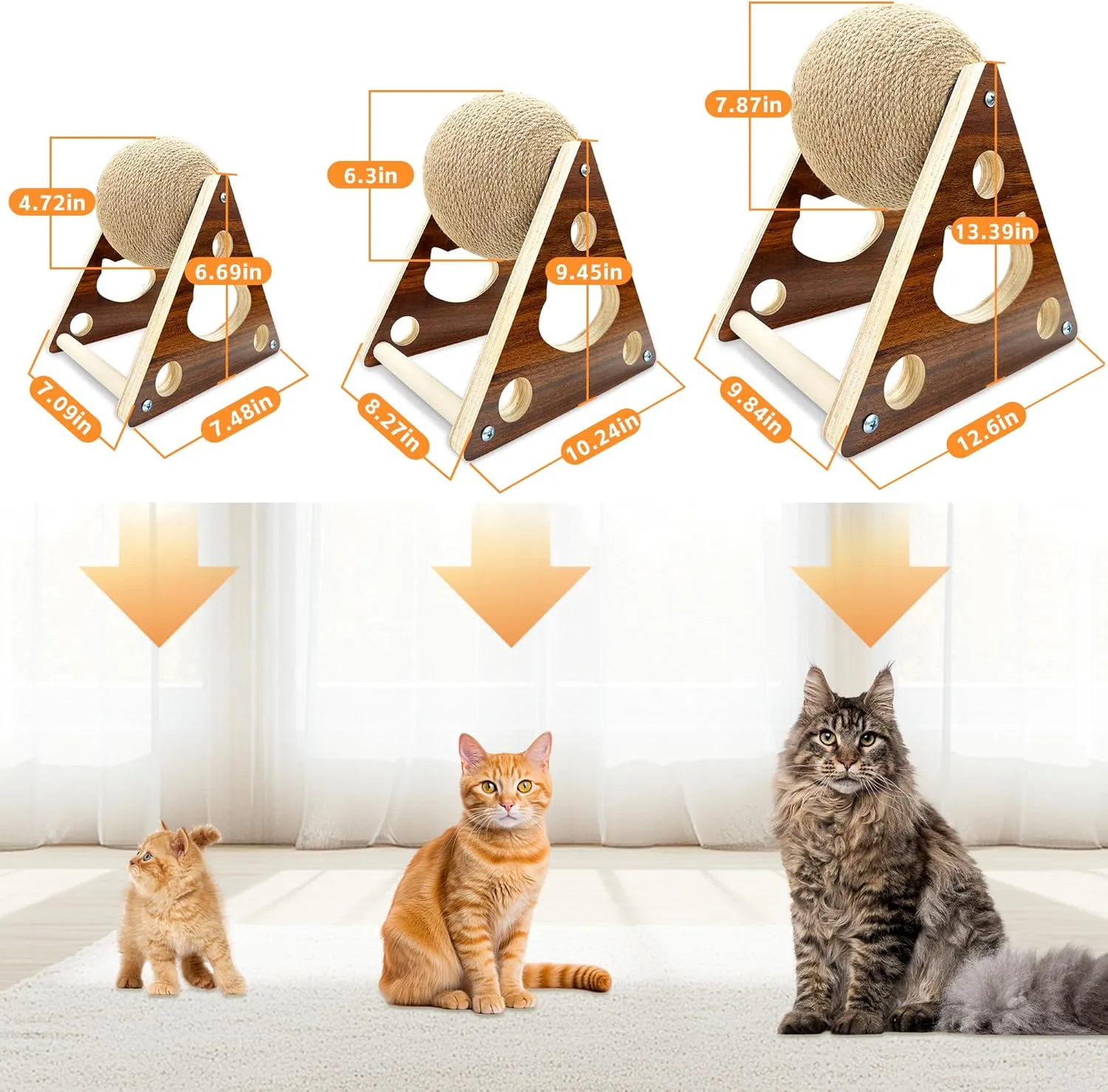 Cat Scratcher Toy,Natural Sisal Rope Cat Scratching Ball Scratcher Toy with Ball for Cats& Kittens&Dogs&Puppy, Interactive Solid Wood Scratcher Pet Toy Suitable for small cats and dogs (Large)