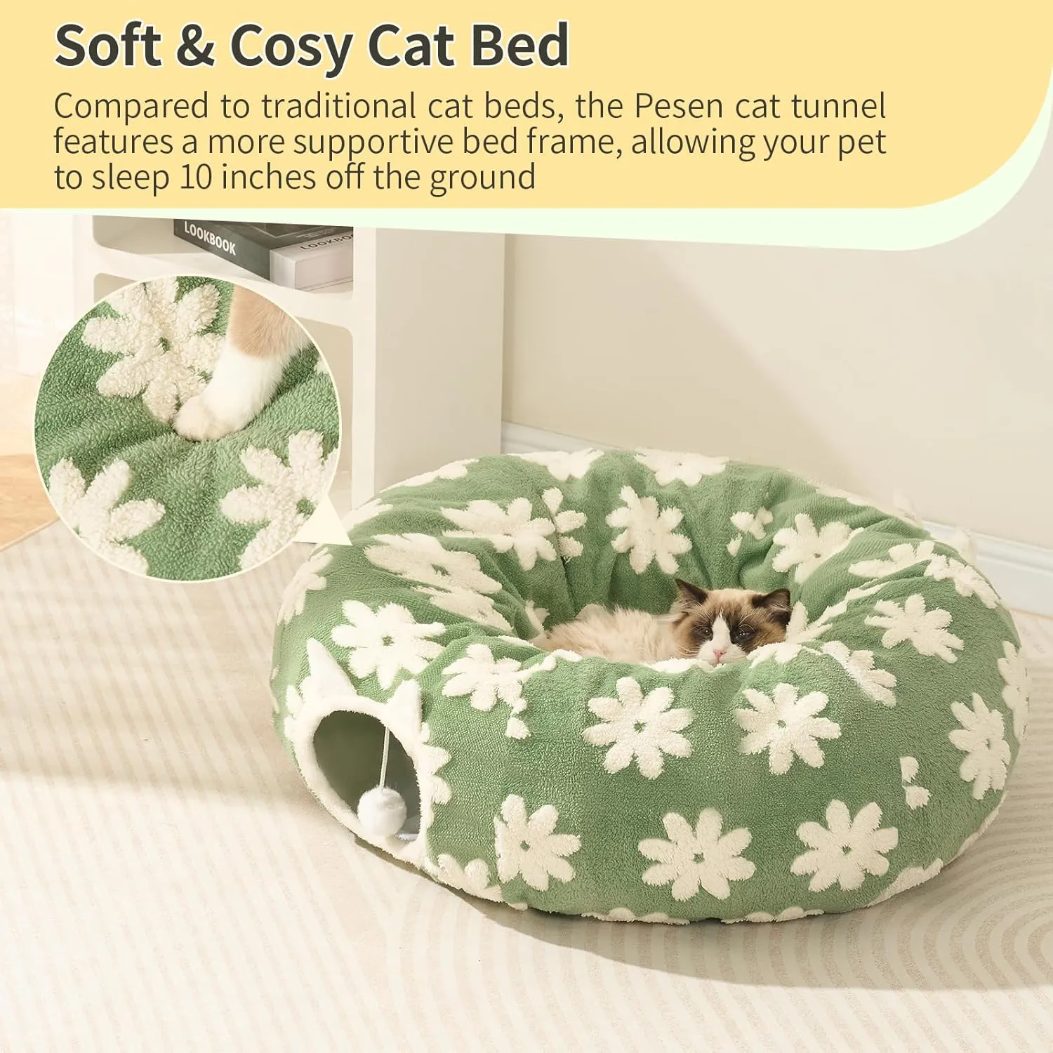 Cat Tunnel Bed with Soft Cushion, Cat Toys for Indoor Cats Enhance Bonding Between Pets and Owners, Encourage Exploration, and Satisfy Natural Instincts for Kittens, Dogs, and Rabbits