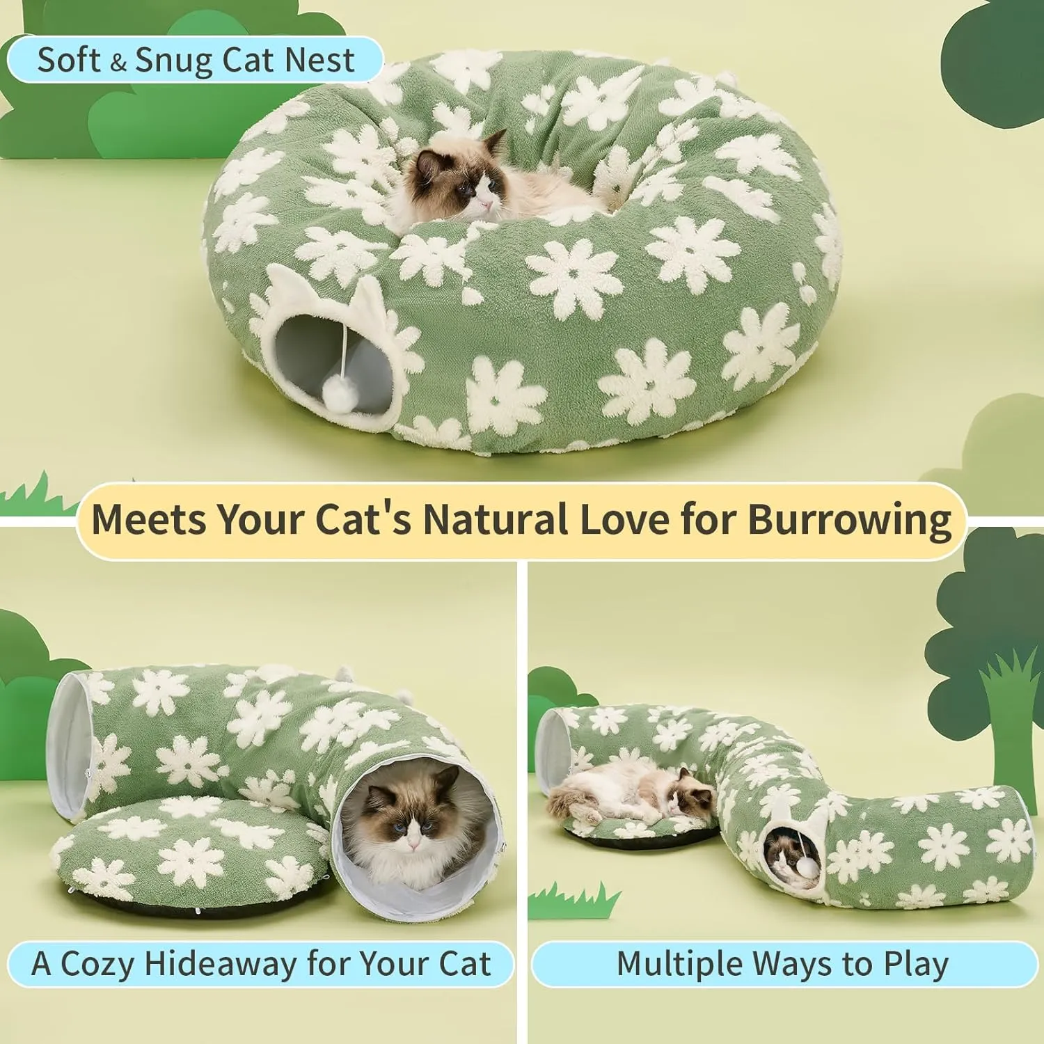 Cat Tunnel Bed with Soft Cushion, Cat Toys for Indoor Cats Enhance Bonding Between Pets and Owners, Encourage Exploration, and Satisfy Natural Instincts for Kittens, Dogs, and Rabbits