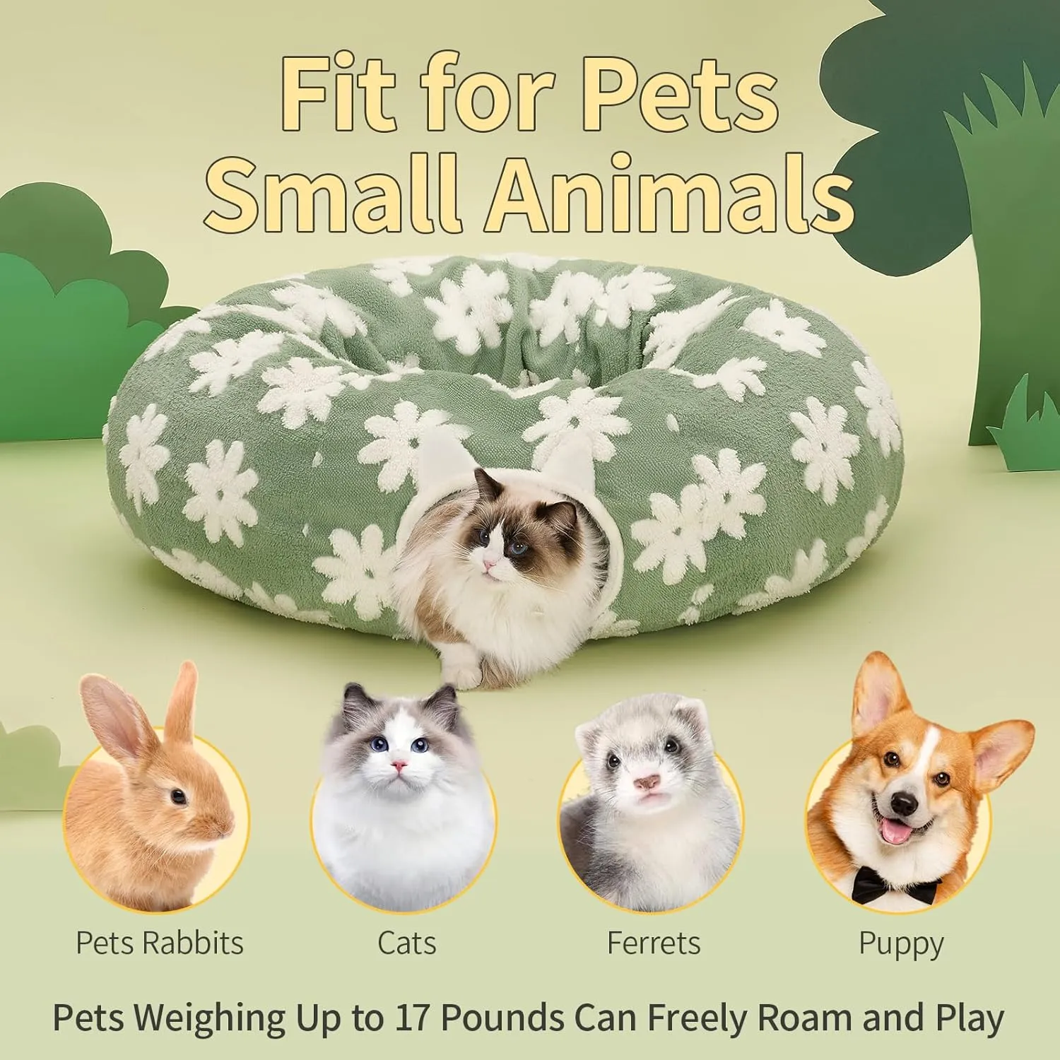 Cat Tunnel Bed with Soft Cushion, Cat Toys for Indoor Cats Enhance Bonding Between Pets and Owners, Encourage Exploration, and Satisfy Natural Instincts for Kittens, Dogs, and Rabbits