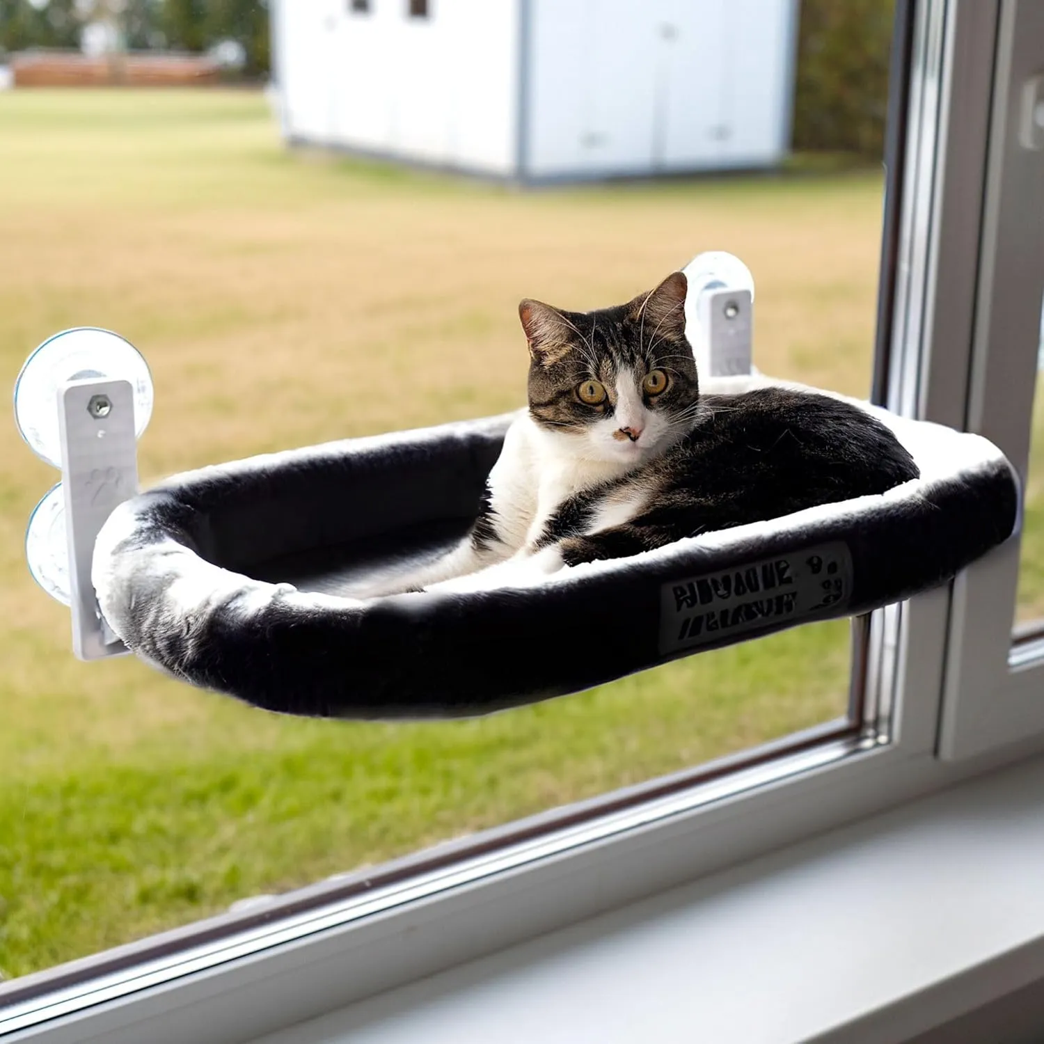 Cat Window Perch  Cordless Cat Window Bed with 4 Strong Suction Cups & Soft Padded Cushion; Solid Rustproof Metal Frame Feline Hammock Holding Up to 40lb; Easy Assembly Perch for Cats