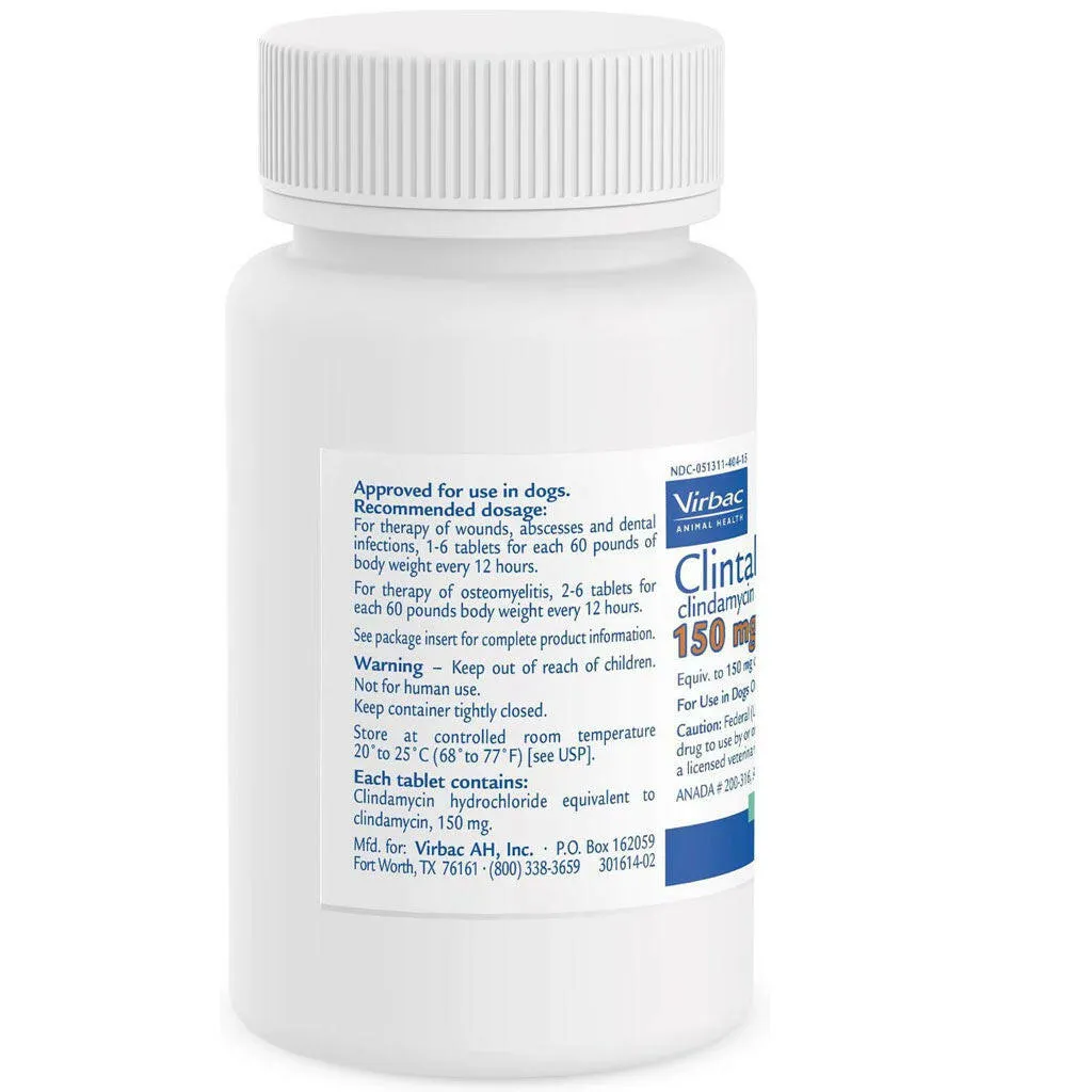 Clintabs (Clindamycin HCl) Tablets for Dogs, 150-mg