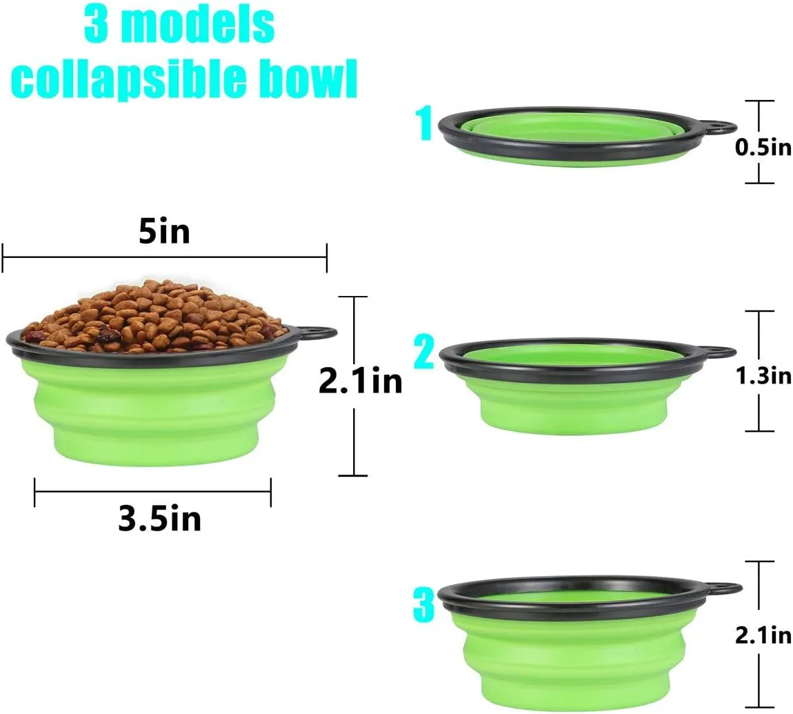 Collapsible Dog Bowl,2 Pack Portable and Foldable Pet Travel Bowls Collapsable Dog Water Feeding Bowls Dish for Dogs Cats and Small Animals,with Lids (Small, Blue Green)