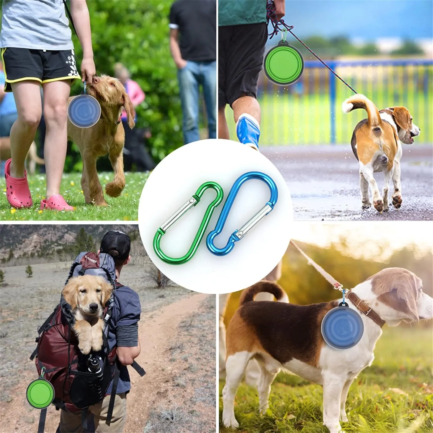 Collapsible Dog Bowl,2 Pack Portable and Foldable Pet Travel Bowls Collapsable Dog Water Feeding Bowls Dish for Dogs Cats and Small Animals,with Lids (Small, Blue Green)