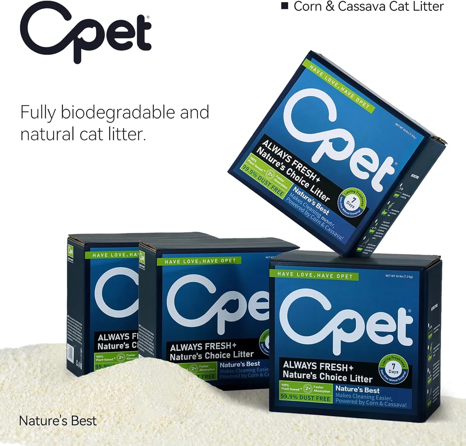 Corn & Cassava Cat Litter, Natural Sustainable Ingredients, Quick Clumping Cat Litter, Flushable, Superior Odor Control, 99.9% Dust Free Kitty Litter