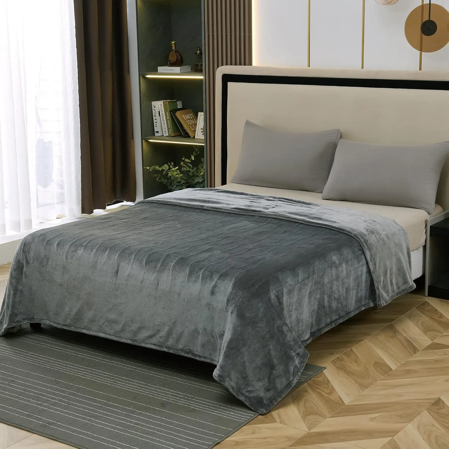 Electric Heated Blanket Queen Size 84" x 90", Fast Heating Blanket 100% Polyester Soft Flannel, 4 Heating Levels 10 Hours Auto-Off, ETL Certified Dual Controllers, Machine Washable (Grey)