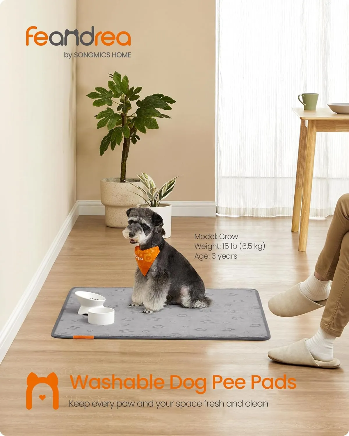 Feandrea Washable Pee Pads for Dogs, 2 Pack, Reusable Dog Pads, 36 x 34 Inches, M, Waterproof Pet Training Pads, Leakproof, Non-Slip, Super Absorbent, for Dogs, Cats, Rabbits, Dove Gray UPTD002G01