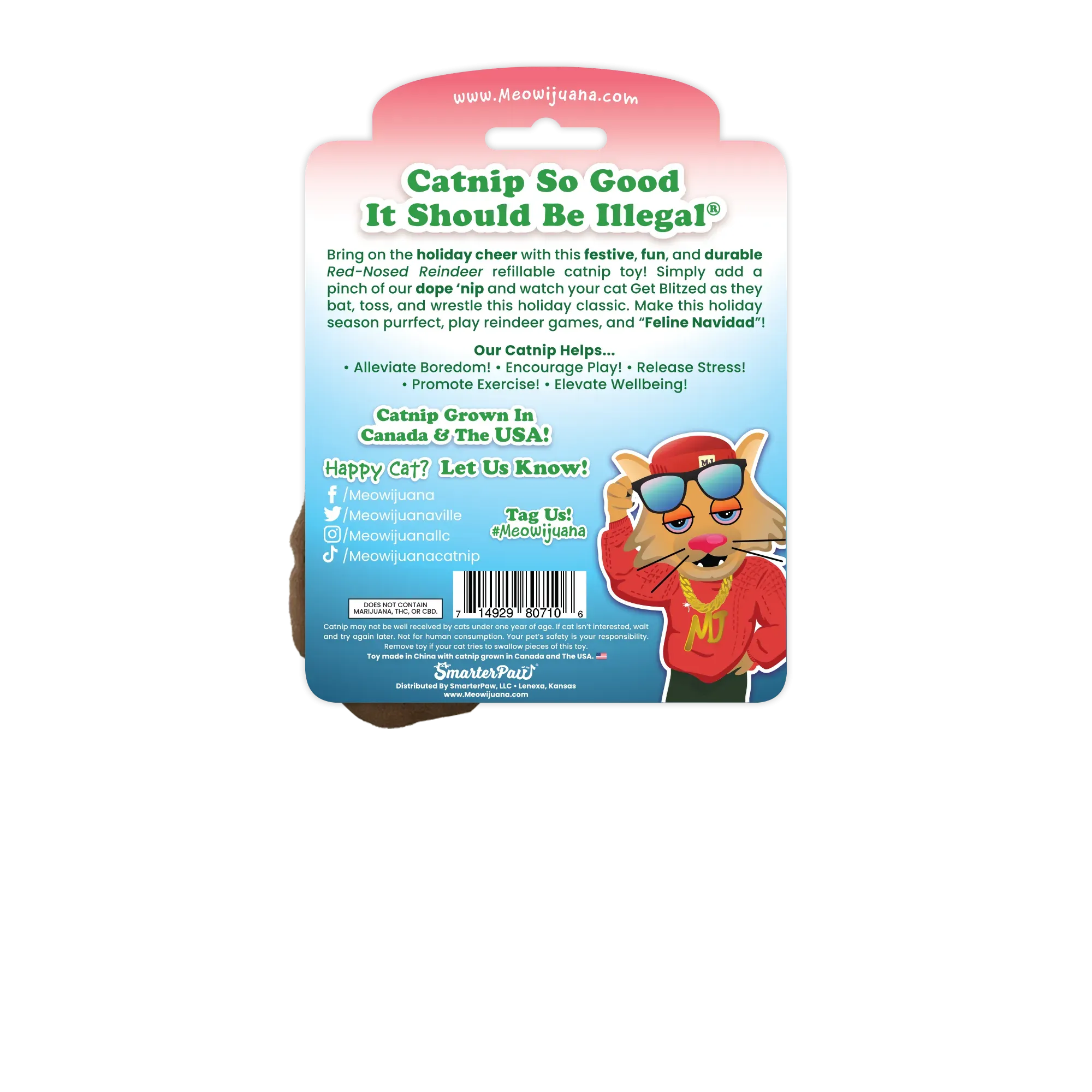 Get Blitzed Reindeer Refillable Cat Toy