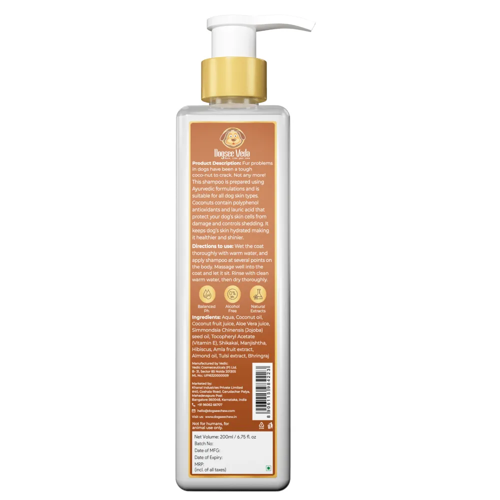 Goofy Tails Hard Squeaky Rubber Ball Toy and Dogsee Veda Shed Control Coconut Oil Shampoo for Dogs Combo