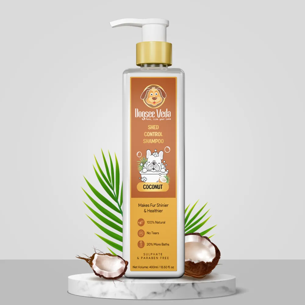Goofy Tails Hard Squeaky Rubber Ball Toy and Dogsee Veda Shed Control Coconut Oil Shampoo for Dogs Combo