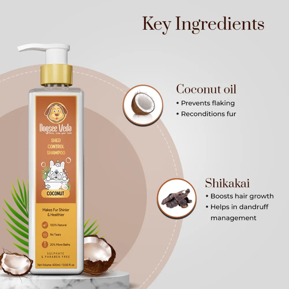 Goofy Tails Hard Squeaky Rubber Ball Toy and Dogsee Veda Shed Control Coconut Oil Shampoo for Dogs Combo