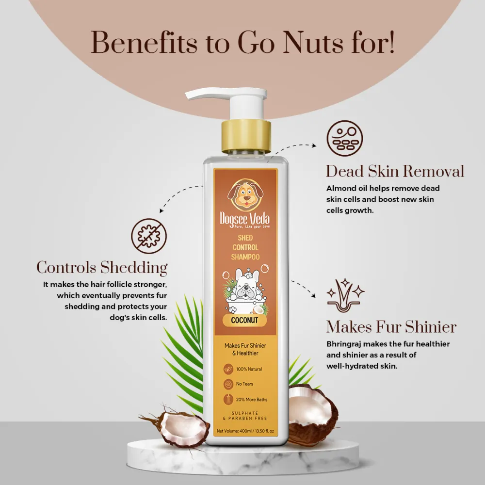 Goofy Tails Hard Squeaky Rubber Ball Toy and Dogsee Veda Shed Control Coconut Oil Shampoo for Dogs Combo