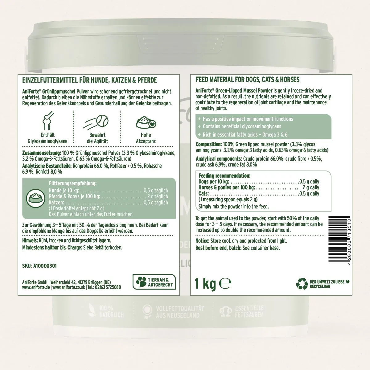 Green Lipped Mussel Powder for Dogs and Cats - Joint Support Supplement