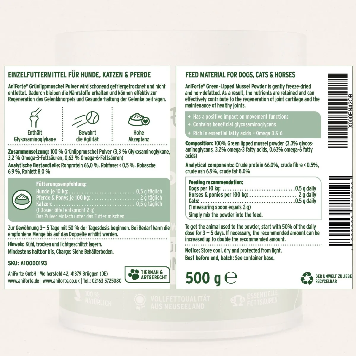Green Lipped Mussel Powder for Dogs and Cats - Joint Support Supplement