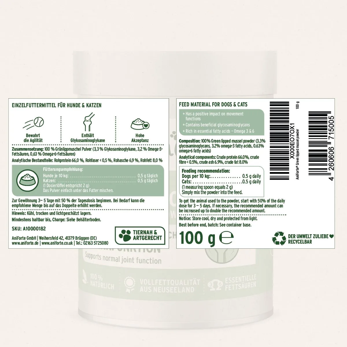 Green Lipped Mussel Powder for Dogs and Cats - Joint Support Supplement