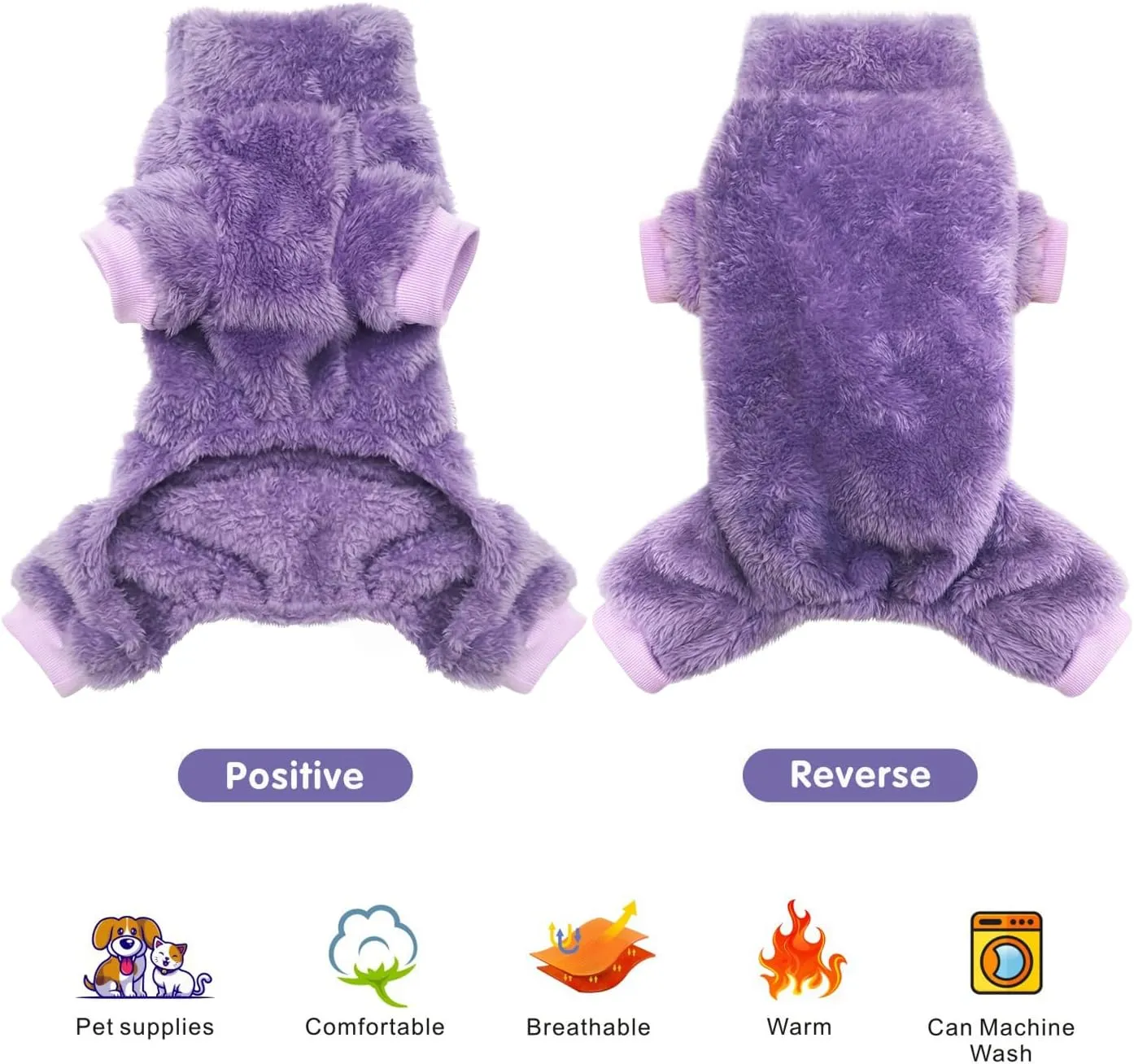 Idepet Fuzzy Velvet Dog Pajamas, Plush Dog Sweater Onesie Soft Pet Clothes Winter Outfit Doggy Pjs Puppy Jumpsuit, Cat Coat (X-Large, Purple)