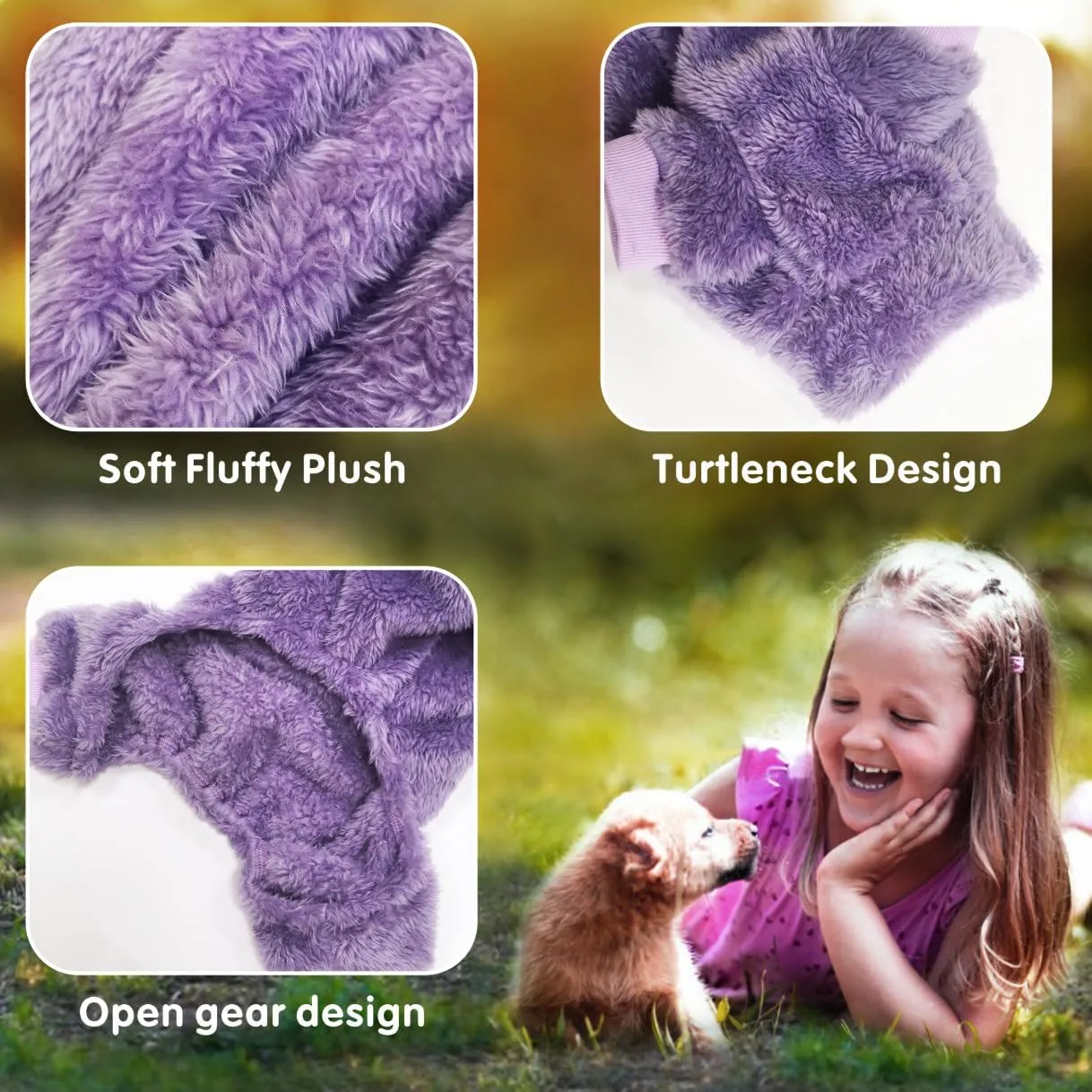 Idepet Fuzzy Velvet Dog Pajamas, Plush Dog Sweater Onesie Soft Pet Clothes Winter Outfit Doggy Pjs Puppy Jumpsuit, Cat Coat (X-Large, Purple)