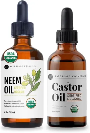 Kate Blanc Cosmetics Organic Neem Oil 4oz & Castor Oil 2oz Bundle