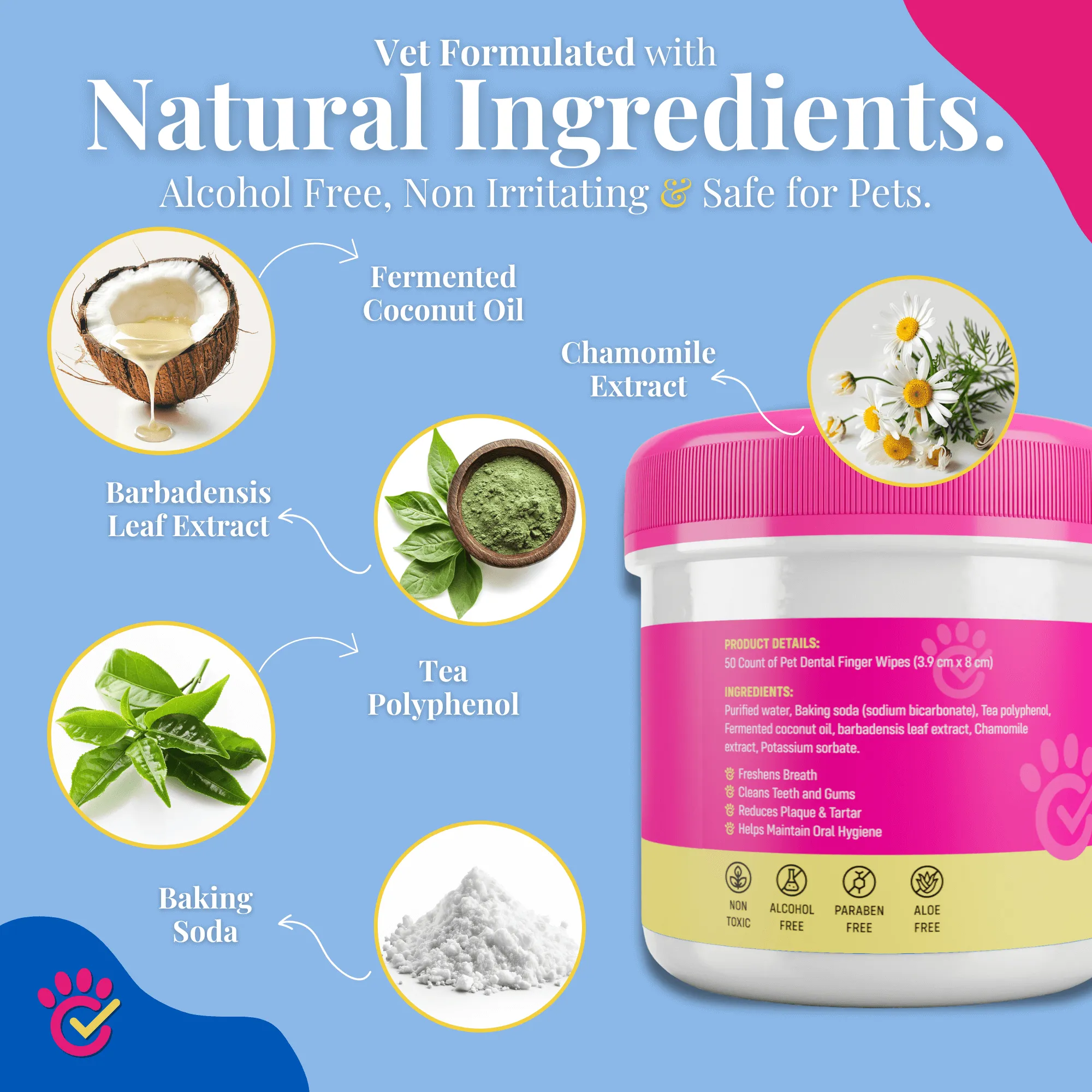 Naturally Formulated Pet Dental Finger Wipes for Teeth Cleaning