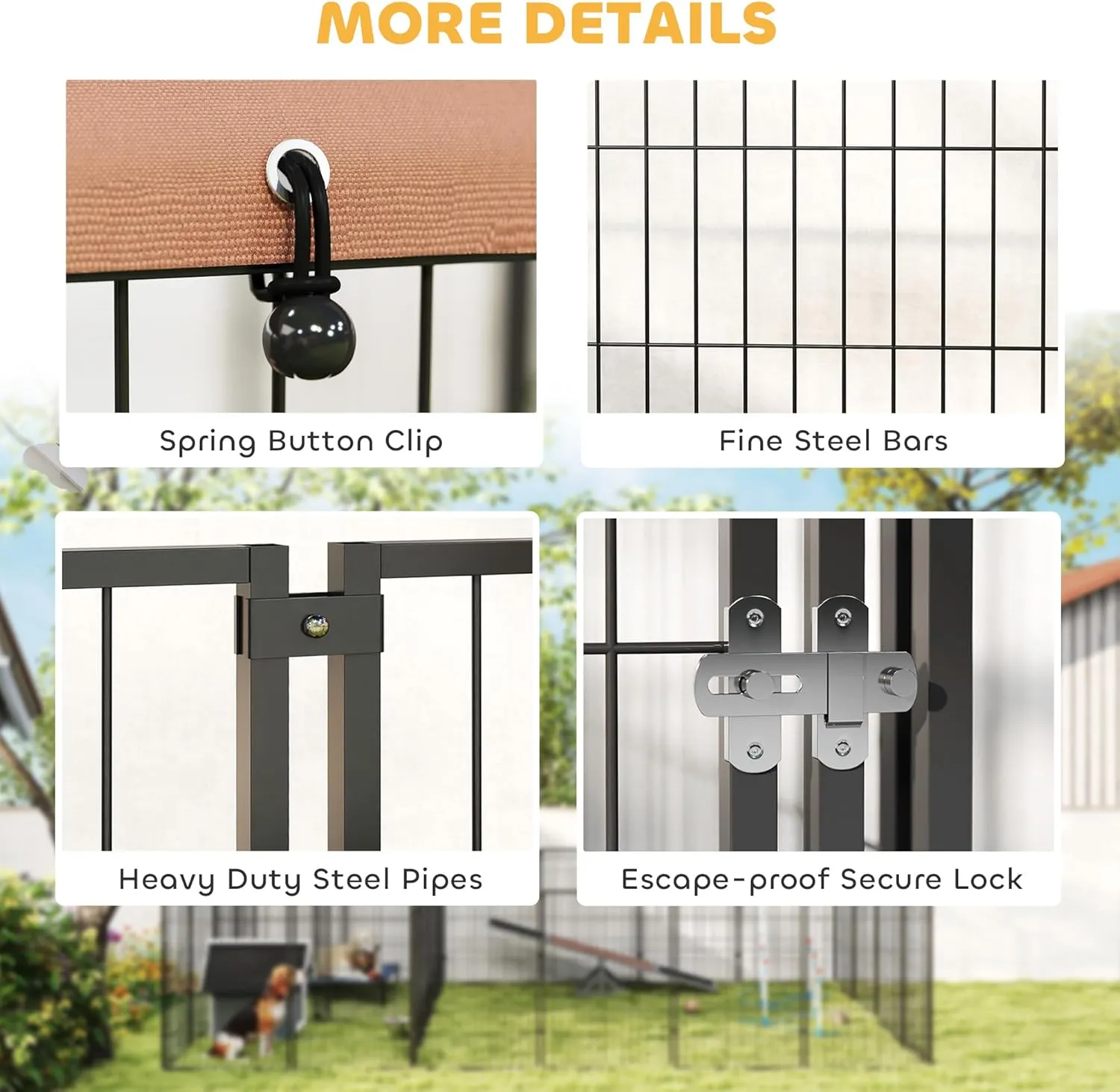 PawHut Dog Kennel Outside with 2 Rooms, Large Outdoor Dog Kennel Run with Rotating & Adjustable Height Bowls, Waterproof & UV-Resistant Canopy, Welded Wire Pet Enclosure Playpen, 13.5' x 9.4' x 5.1'