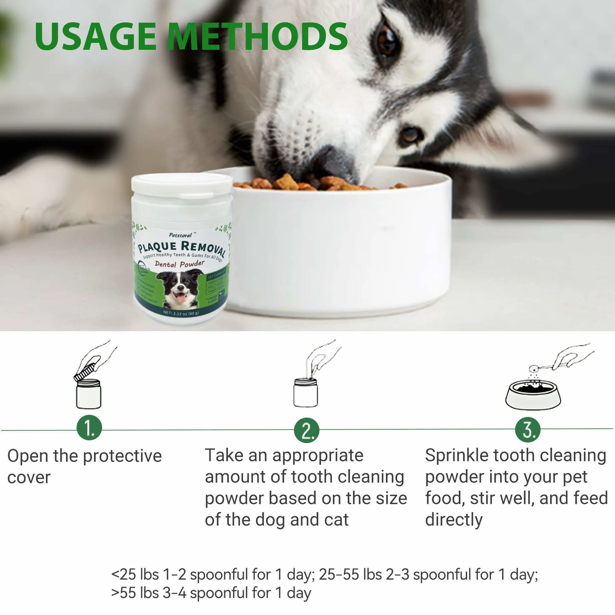 Plaque Removal Dental Powder 4-Pack, Dog Dental Care and Bad Breath Treatment, Dog Teeth Cleaning Powder for Healthy Teeth & Gums for All Dogs
