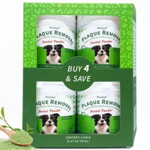 Plaque Removal Dental Powder 4-Pack, Dog Dental Care and Bad Breath Treatment, Dog Teeth Cleaning Powder for Healthy Teeth & Gums for All Dogs