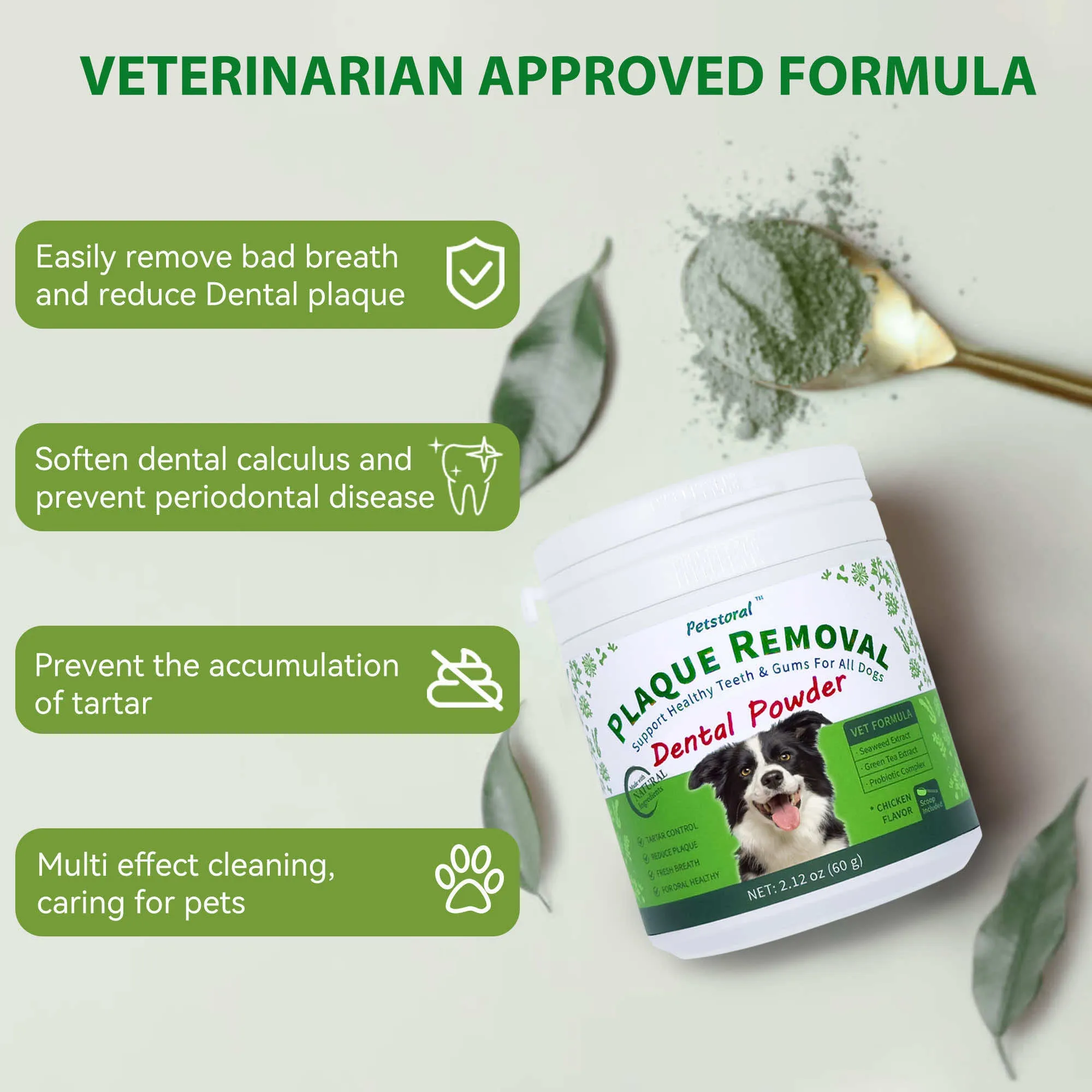 Plaque Removal Dental Powder 4-Pack, Dog Dental Care and Bad Breath Treatment, Dog Teeth Cleaning Powder for Healthy Teeth & Gums for All Dogs