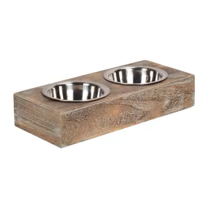 Premium Wooden Dog Feeding Station with Stainless Steel Bowls by Willow.