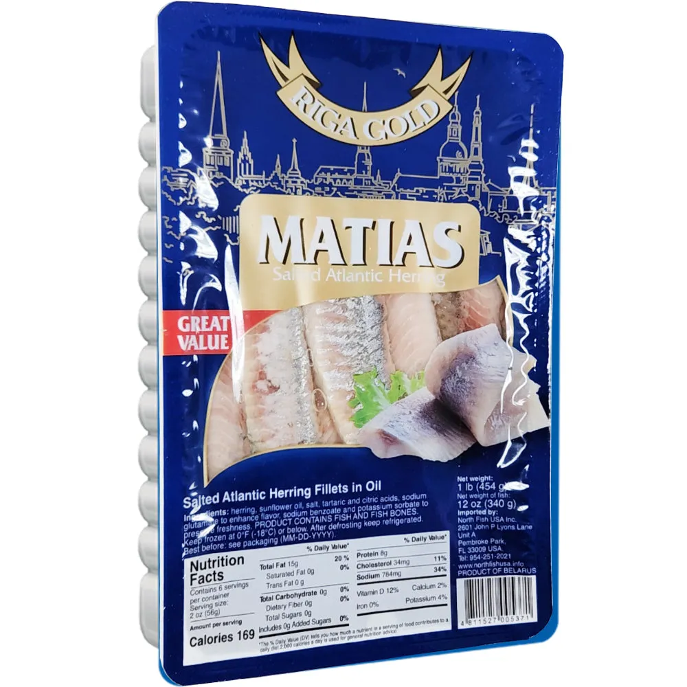 Salted Atlantic Herring Fillet in Oil, Matias Riga Gold, 450g