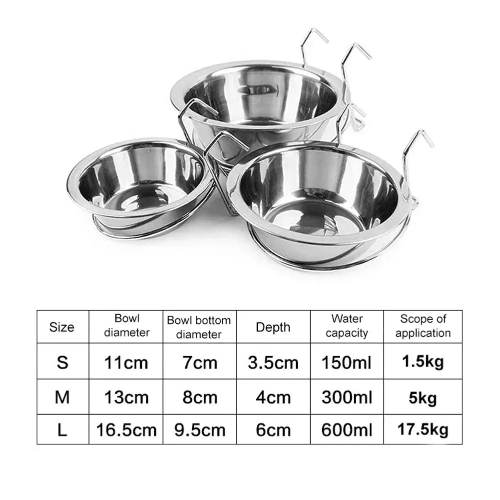 Stainless Steel Pet Bowl with Cage Hook for Dogs, Cats, and Birds