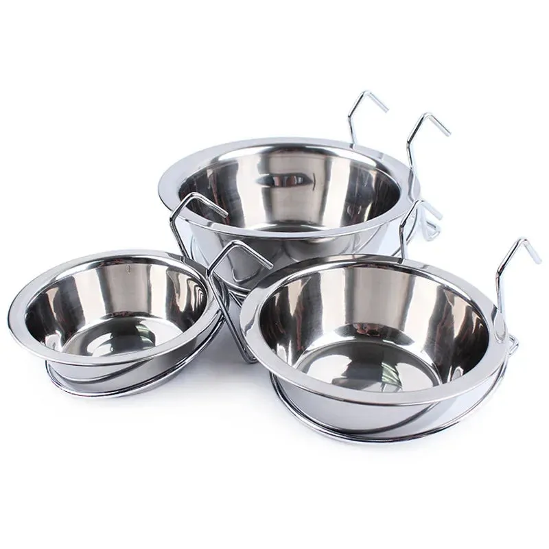 Stainless Steel Pet Bowl with Cage Hook for Dogs, Cats, and Birds
