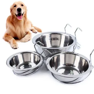 Stainless Steel Pet Bowl with Cage Hook for Dogs, Cats, and Birds