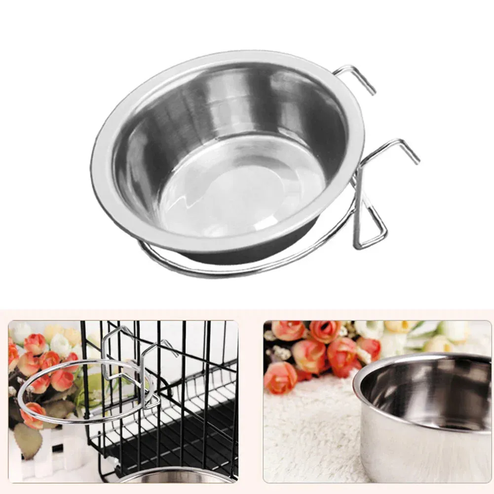 Stainless Steel Pet Bowl with Cage Hook for Dogs, Cats, and Birds