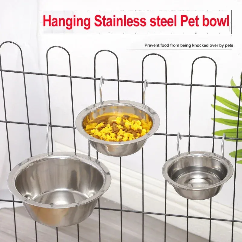 Stainless Steel Pet Bowl with Cage Hook for Dogs, Cats, and Birds