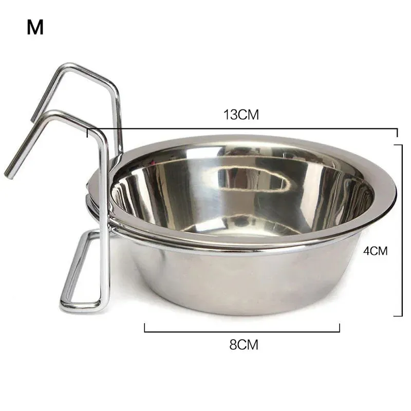 Stainless Steel Pet Bowl with Cage Hook for Dogs, Cats, and Birds