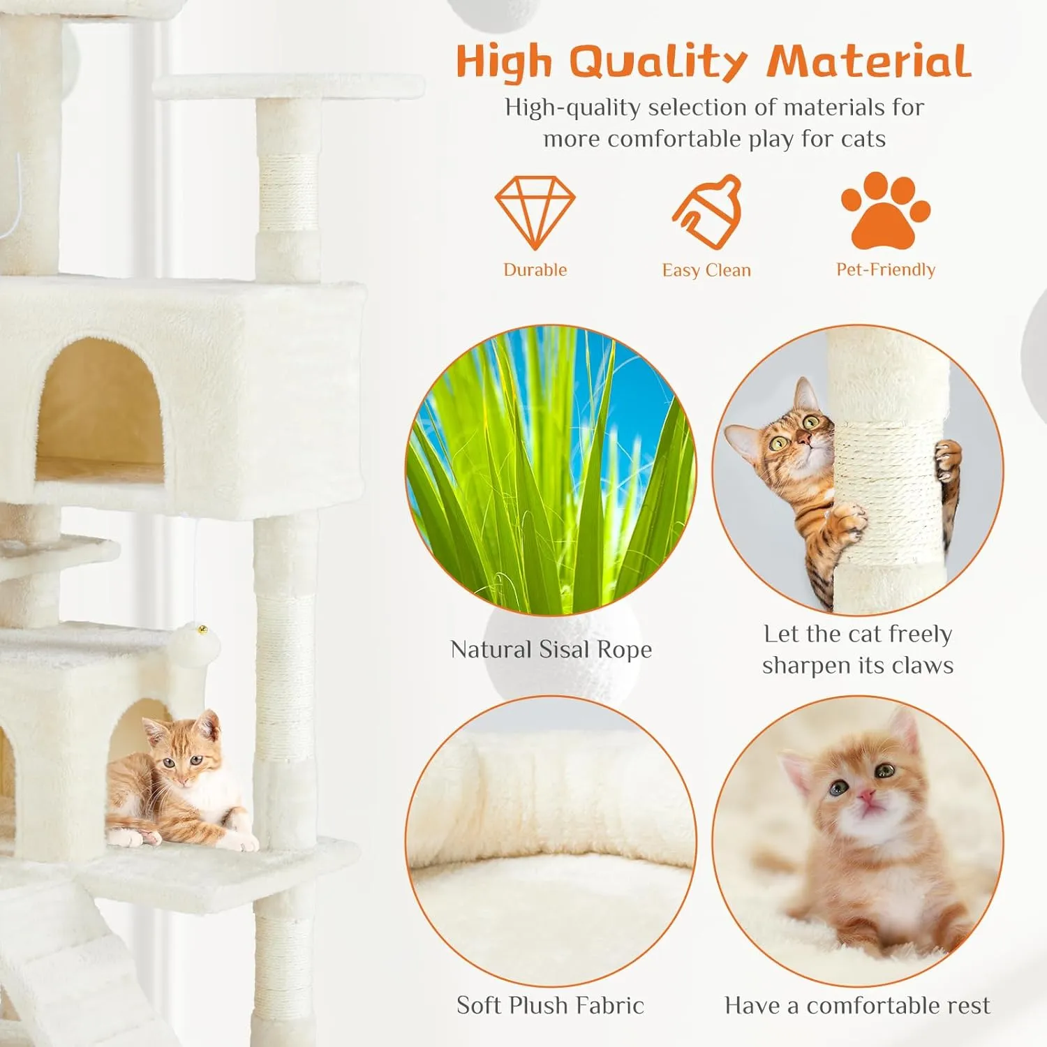 Sweetcrispy 54-Inch Cat Tree Tower  Multi-Level with Sisal Scratching Post, Perfect Pet Gift, Indoor Condo with Climbing Ladder, Plush Toy, and More Animal Stuff, Beige