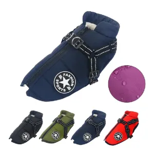 Waterproof Fleece Dog Jacket with Harness for Small & Large Dogs