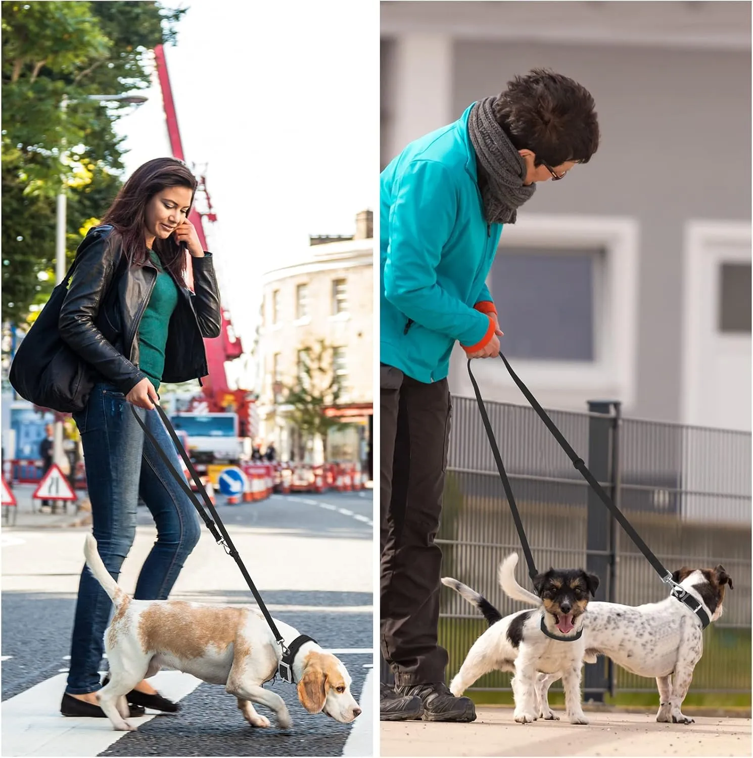 Wisedog Waterproof Standard Dog Leashes with 2 Hooks, 5 ft/ 6 ft Lengths, Adjustable for Traffic Control Safety, for Small, Medium & Large Dogs Walking (Black L)
