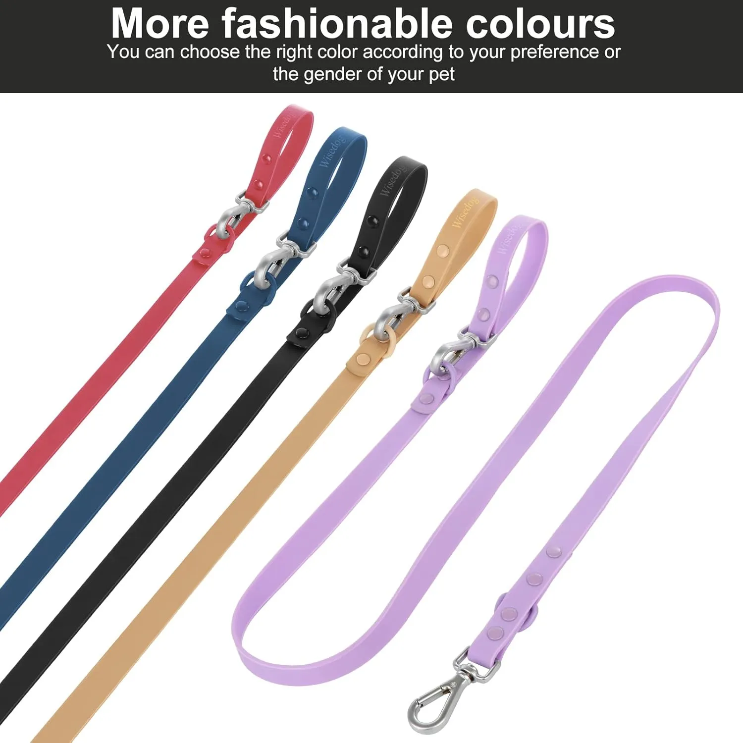 Wisedog Waterproof Standard Dog Leashes with 2 Hooks, 5 ft/ 6 ft Lengths, Adjustable for Traffic Control Safety, for Small, Medium & Large Dogs Walking (Black L)