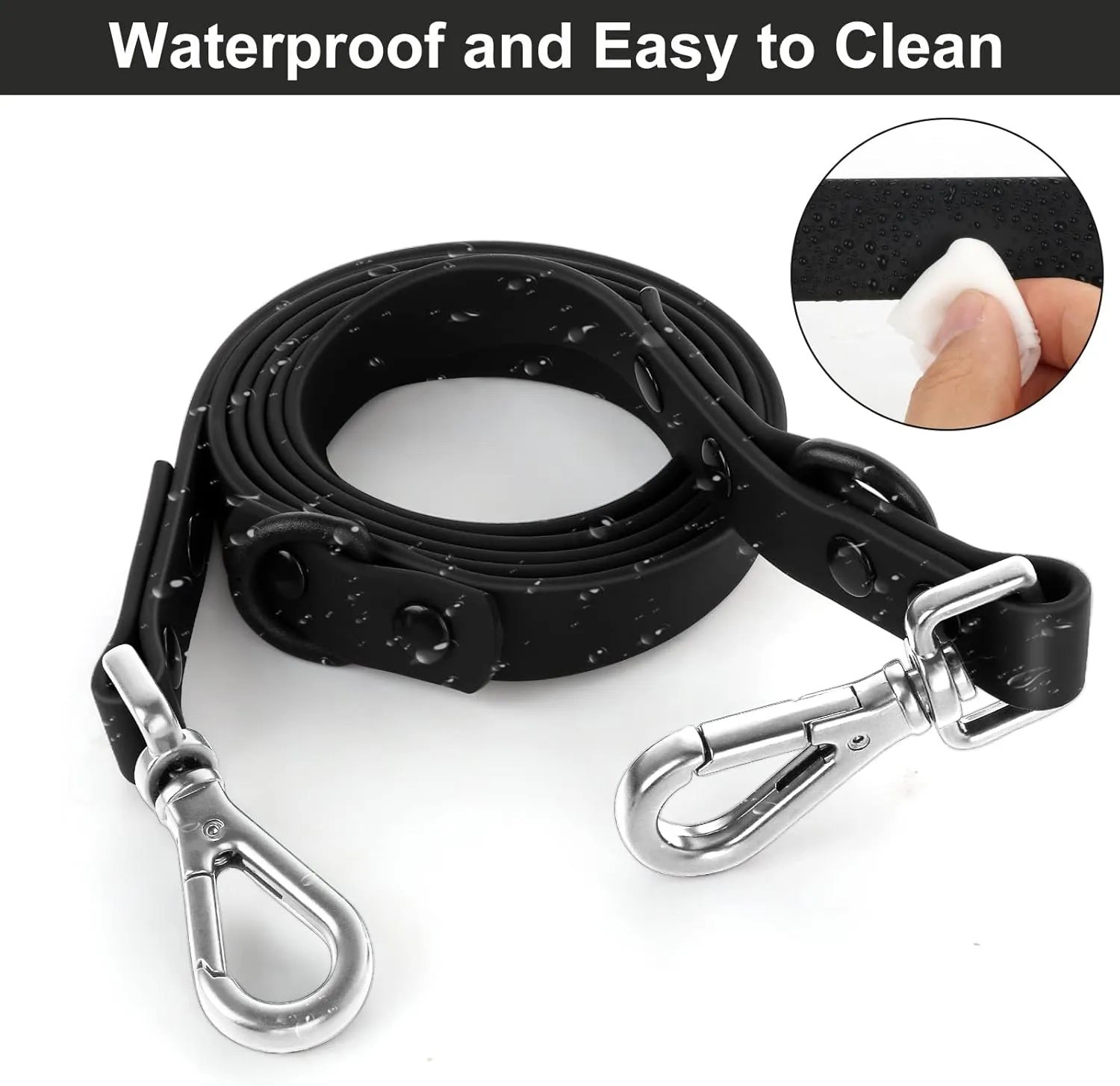 Wisedog Waterproof Standard Dog Leashes with 2 Hooks, 5 ft/ 6 ft Lengths, Adjustable for Traffic Control Safety, for Small, Medium & Large Dogs Walking (Black L)