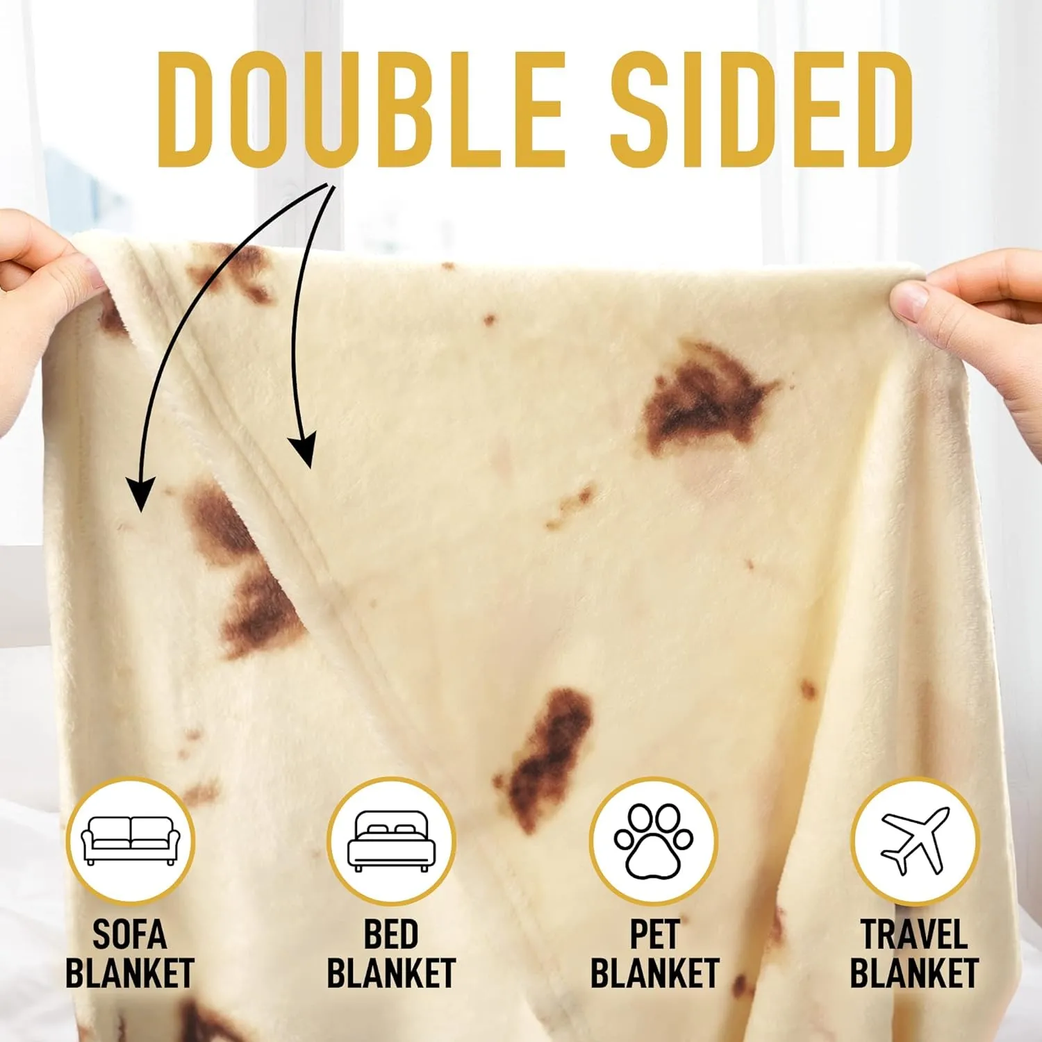 Zulay Burritos Tortilla Blanket Wrap - Double Sided Large 71 Inch Flannel Round Blanket - Premium 280 GSM - Fun White Elephant Gift for Adults