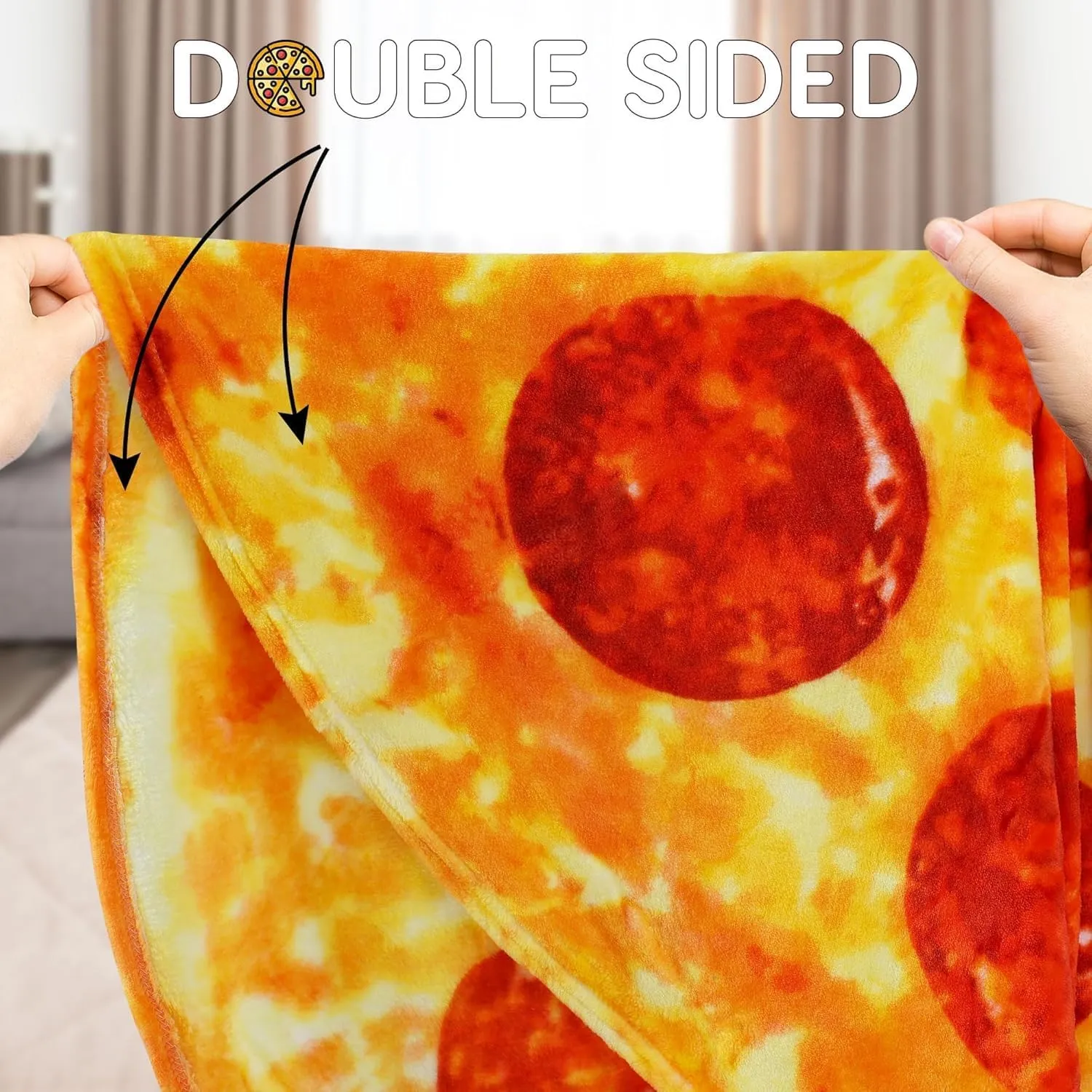 Zulay Pepperoni Pizza Blanket - Novelty Big Pizza Blanket Adult and Kids - Premium Soft Flannel Round Pepperoni Blanket for Indoors, Outdoors, Travel, Home and More, 285 GSM - 71 Inches
