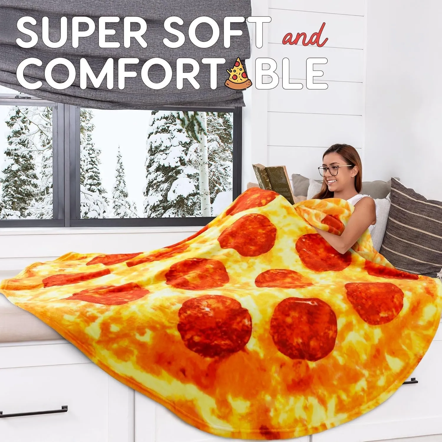 Zulay Pepperoni Pizza Blanket - Novelty Big Pizza Blanket Adult and Kids - Premium Soft Flannel Round Pepperoni Blanket for Indoors, Outdoors, Travel, Home and More, 285 GSM - 71 Inches